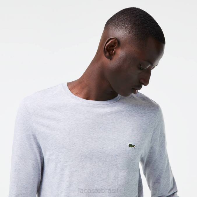 Lacoste homens camiseta em jersey de algodão pima com gola redonda chino cinza P2PX691 roupas