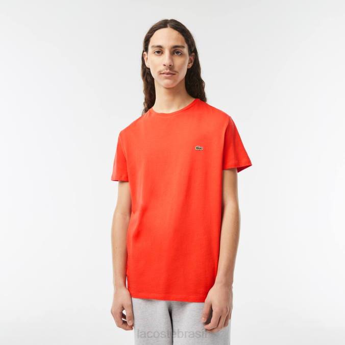 Lacoste homens camiseta em jersey de algodão pima com gola redonda laranja P2PX130 roupas