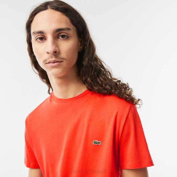 Lacoste homens camiseta em jersey de algodão pima com gola redonda laranja P2PX130 roupas