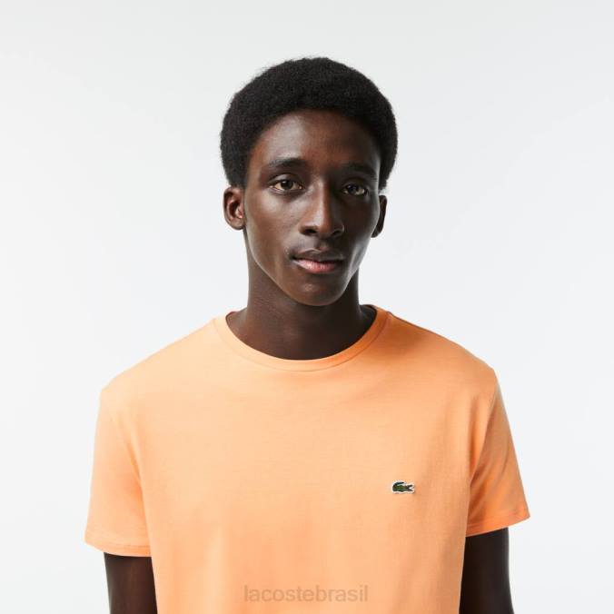 Lacoste homens camiseta em jersey de algodão pima com gola redonda laranja claro P2PX62 roupas