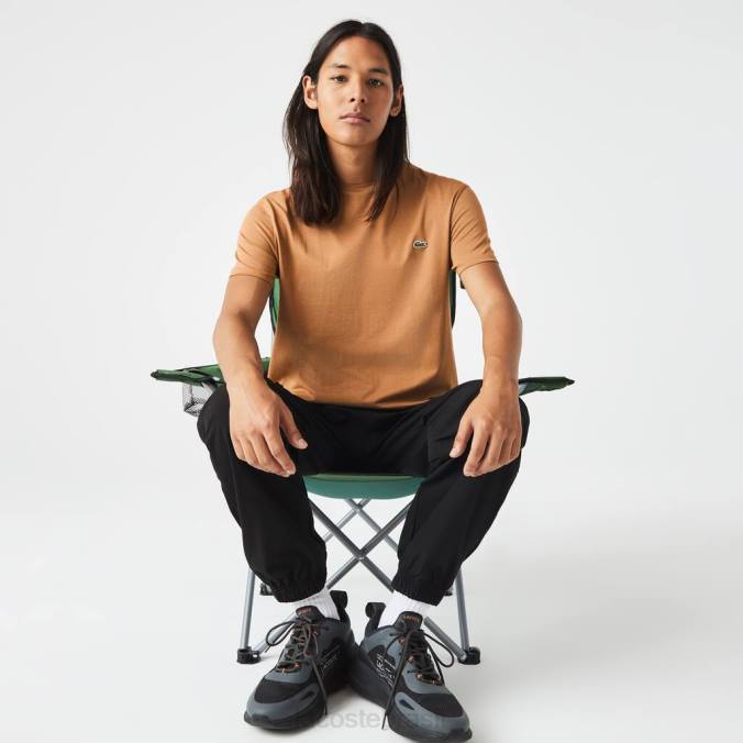 Lacoste homens camiseta em jersey de algodão pima com gola redonda marrom P2PX902 roupas