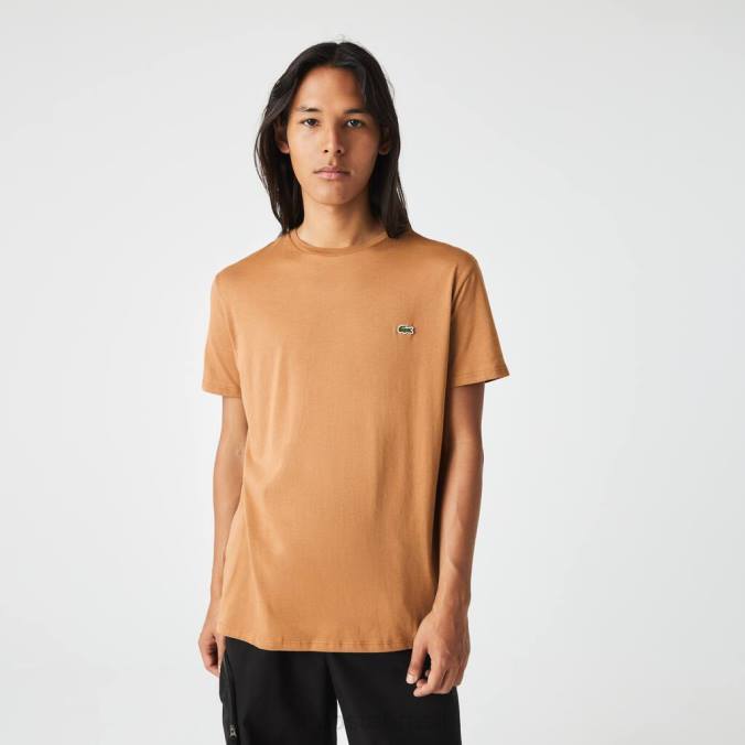 Lacoste homens camiseta em jersey de algodão pima com gola redonda marrom P2PX902 roupas