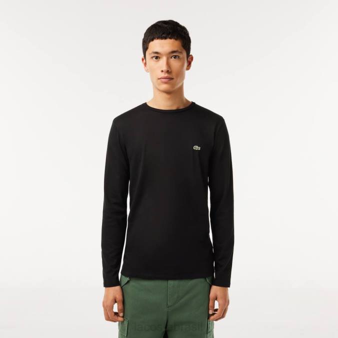 Lacoste homens camiseta em jersey de algodão pima com gola redonda preto P2PX690 roupas