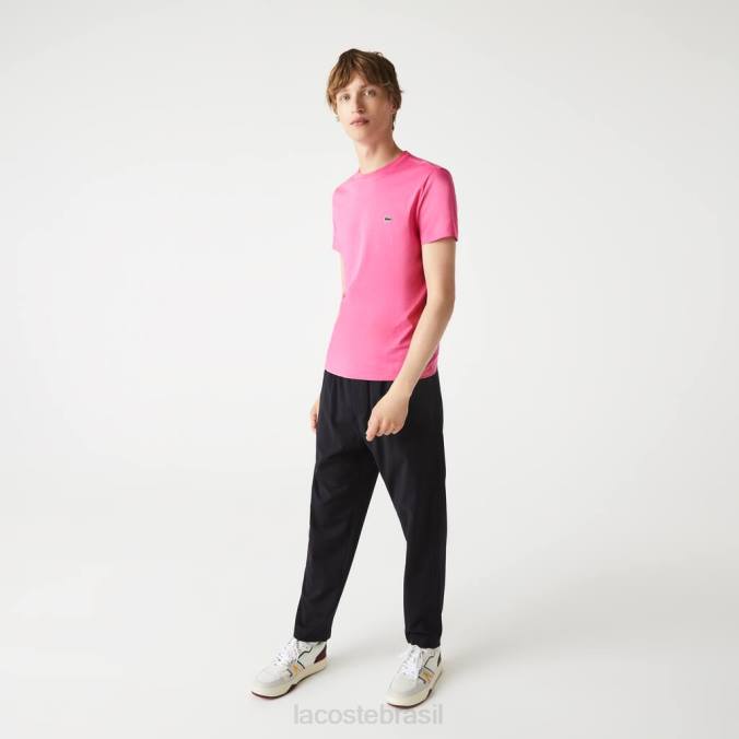 Lacoste homens camiseta em jersey de algodão pima com gola redonda rosa P2PX874 roupas