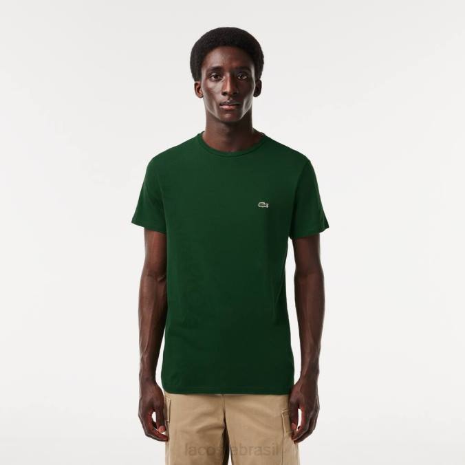 Lacoste homens camiseta em jersey de algodão pima com gola redonda verde P2PX618 roupas