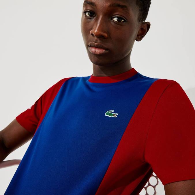 Lacoste homens camiseta esportiva bicolor resistente e respirável azul/vermelho/branco P2PX901 roupas