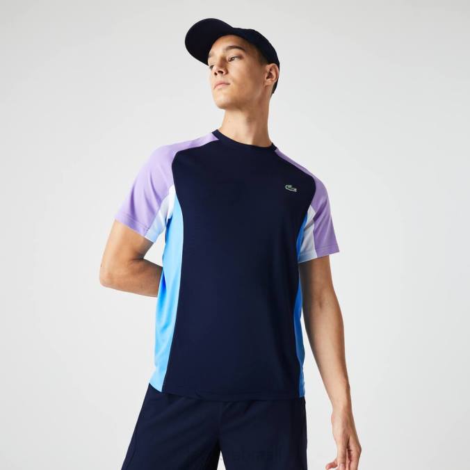 Lacoste homens camiseta esportiva color-block ultra-dry piquê tênis azul marinho/roxo/branco/azul P2PX584 roupas