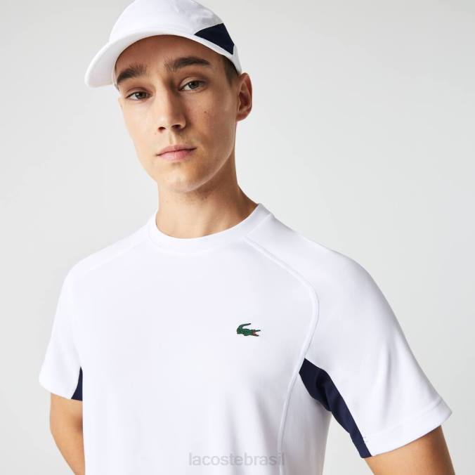 Lacoste homens camiseta esportiva color-block ultra-dry piquê tênis branco/azul marinho/branco P2PX583 roupas