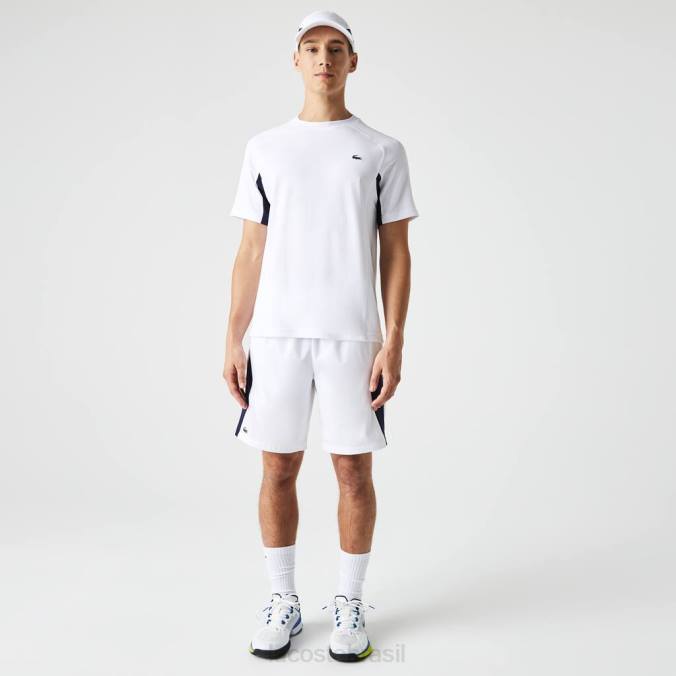 Lacoste homens camiseta esportiva color-block ultra-dry piquê tênis branco/azul marinho/branco P2PX583 roupas