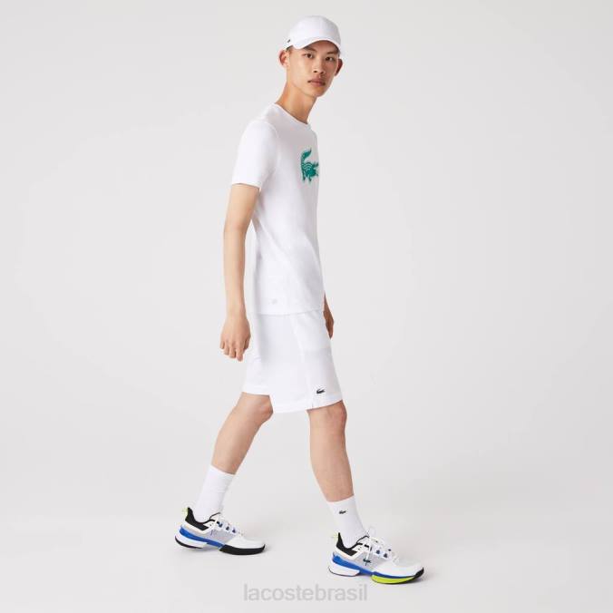 Lacoste homens camiseta esportiva com estampa 3D de crocodilo respirável Branco Verde P2PX745 roupas