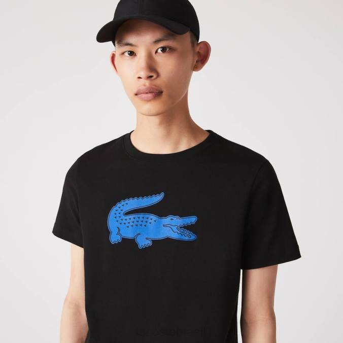 Lacoste homens camiseta esportiva com estampa 3D de crocodilo respirável Preto Azul P2PX836 roupas