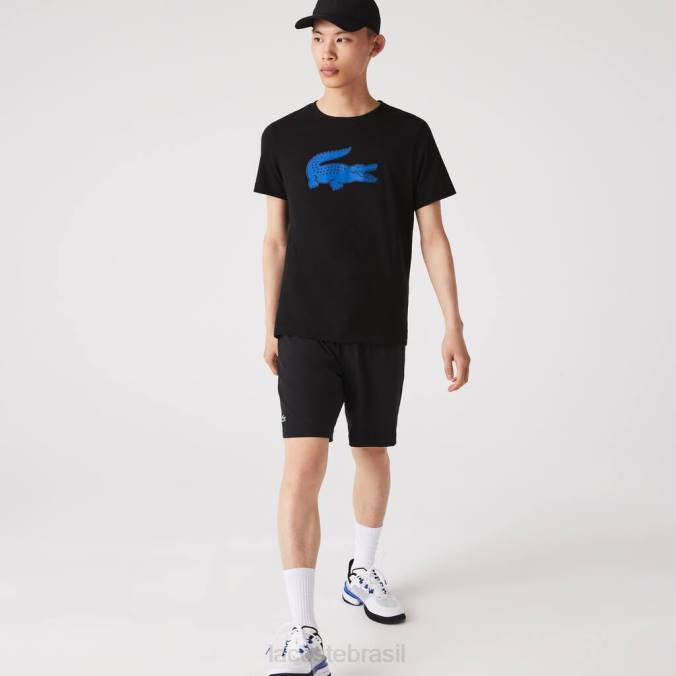 Lacoste homens camiseta esportiva com estampa 3D de crocodilo respirável Preto Azul P2PX836 roupas