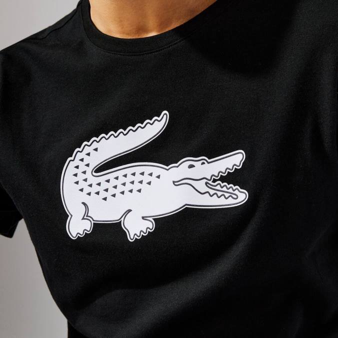 Lacoste homens camiseta esportiva com estampa 3D de crocodilo respirável Preto branco P2PX161 roupas