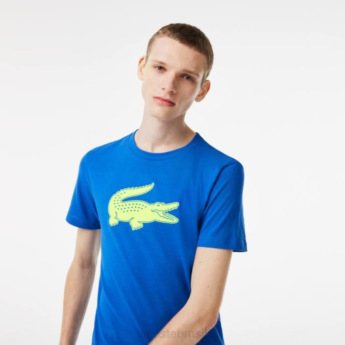 Lacoste homens camiseta esportiva com estampa 3D de crocodilo respirável azul amarelo P2PX88 roupas
