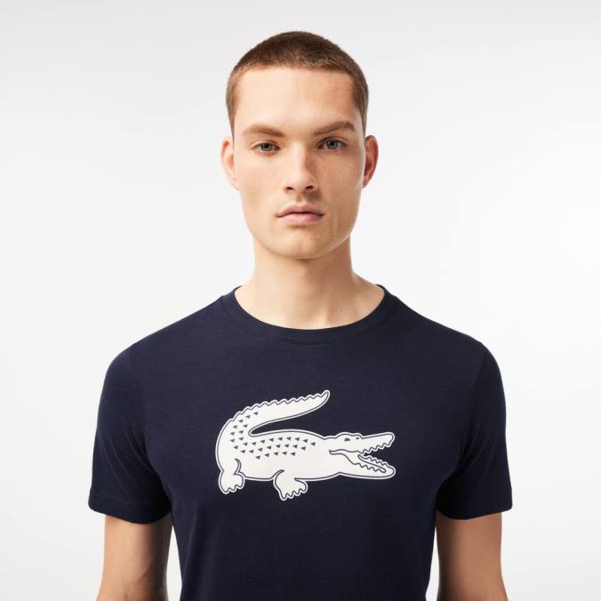 Lacoste homens camiseta esportiva com estampa 3D de crocodilo respirável azul marinho/branco P2PX706 roupas