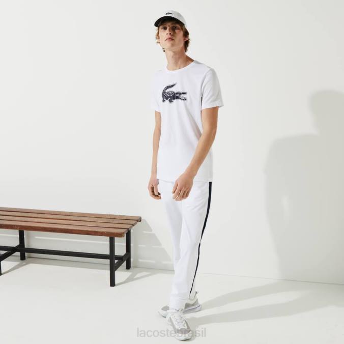 Lacoste homens camiseta esportiva com estampa 3D de crocodilo respirável branco/azul marinho P2PX89 roupas