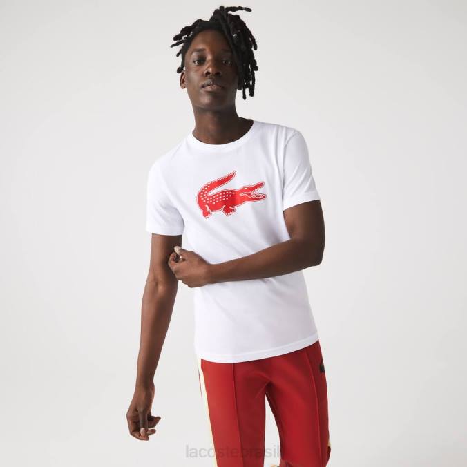 Lacoste homens camiseta esportiva com estampa 3D de crocodilo respirável branco/vermelho P2PX87 roupas