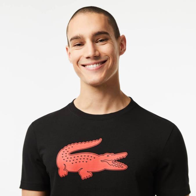 Lacoste homens camiseta esportiva com estampa 3D de crocodilo respirável preto/vermelho P2PX99 roupas