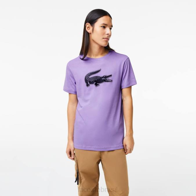 Lacoste homens camiseta esportiva com estampa 3D de crocodilo respirável roxo/azul marinho P2PX863 roupas