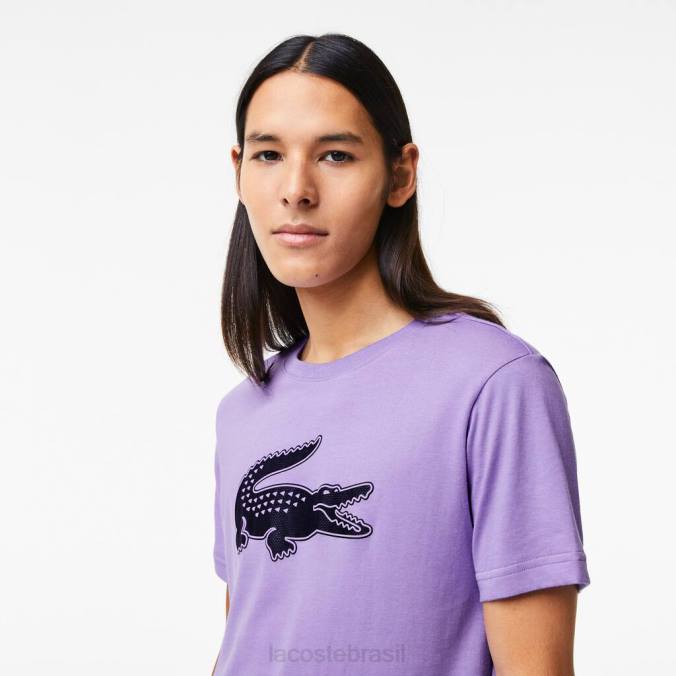 Lacoste homens camiseta esportiva com estampa 3D de crocodilo respirável roxo/azul marinho P2PX863 roupas