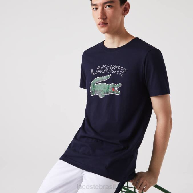 Lacoste homens camiseta esportiva com estampa de crocodilo azul-marinho P2PX840 roupas
