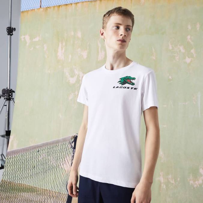 Lacoste homens camiseta esportiva com estampa de crocodilo branco P2PX681 roupas