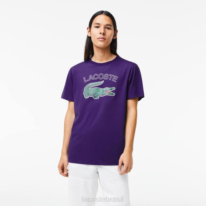 Lacoste homens camiseta esportiva com estampa de crocodilo roxo P2PX839 roupas