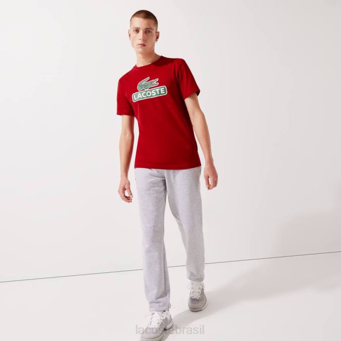 Lacoste homens camiseta esportiva com estampa de logo respirável vermelho P2PX930 roupas