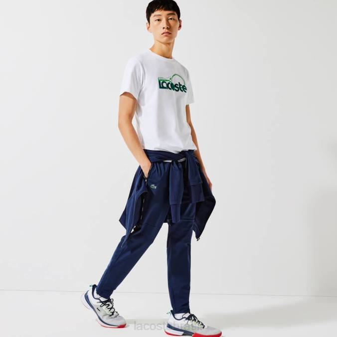 Lacoste homens camiseta esportiva com gola redonda e estampa de tênis respirável Branco Verde P2PX792 roupas
