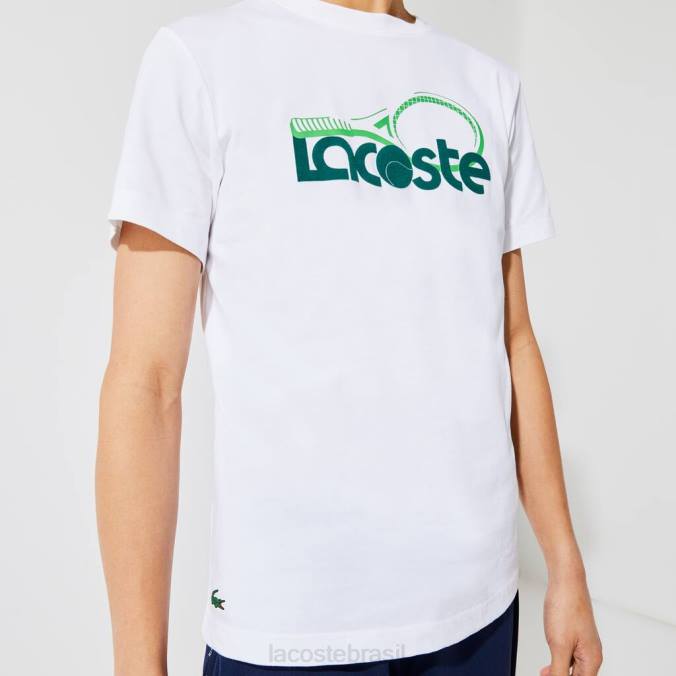 Lacoste homens camiseta esportiva com gola redonda e estampa de tênis respirável Branco Verde P2PX792 roupas