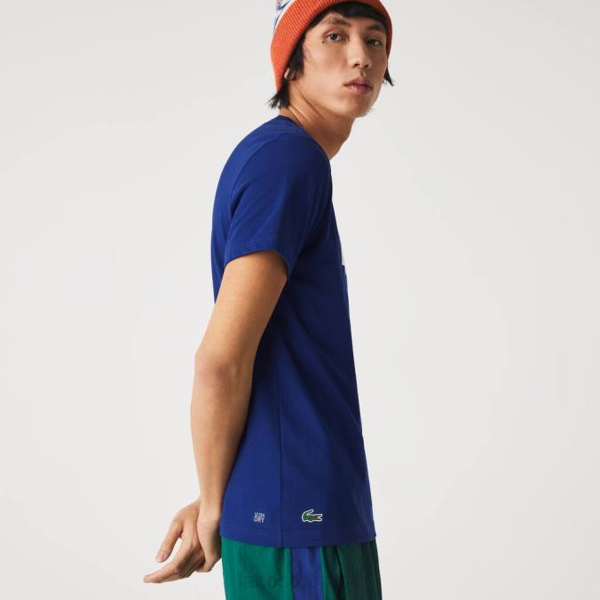 Lacoste homens camiseta esportiva com gola redonda e estampa de tênis respirável Branco azulado P2PX794 roupas