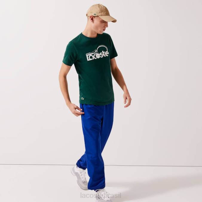 Lacoste homens camiseta esportiva com gola redonda e estampa de tênis respirável verde branco P2PX795 roupas