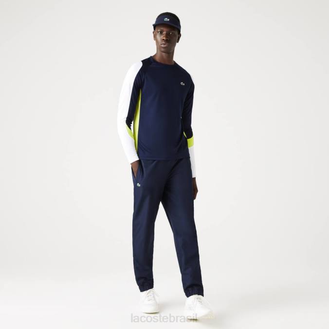 Lacoste homens camiseta esportiva de tênis azul marinho/branco/amarelo P2PX754 roupas