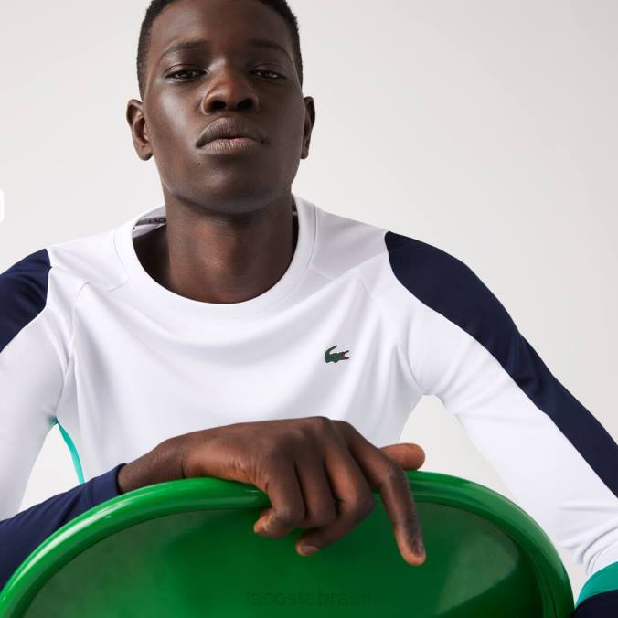 Lacoste homens camiseta esportiva de tênis branco/azul marinho/verde P2PX755 roupas