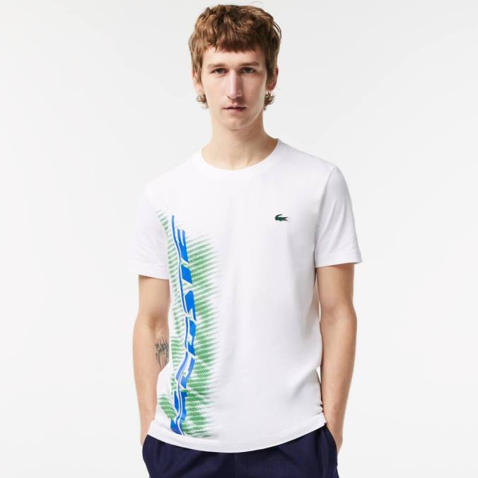 Lacoste homens camiseta esportiva regular fit com marca contrastante branco P2PX91 roupas