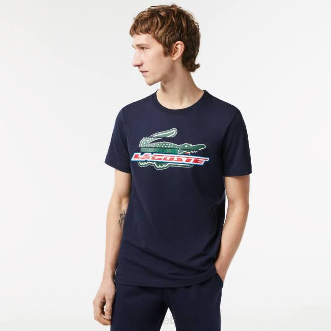 Lacoste homens camiseta esportiva regular fit de algodão orgânico azul-marinho P2PX142 roupas