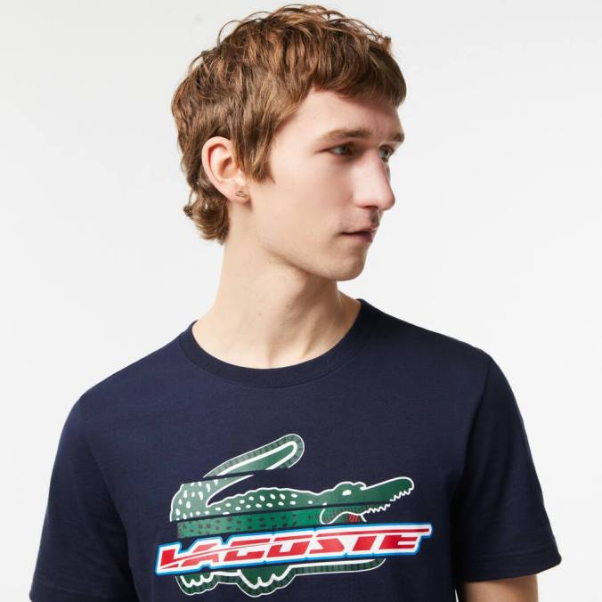 Lacoste homens camiseta esportiva regular fit de algodão orgânico azul-marinho P2PX142 roupas