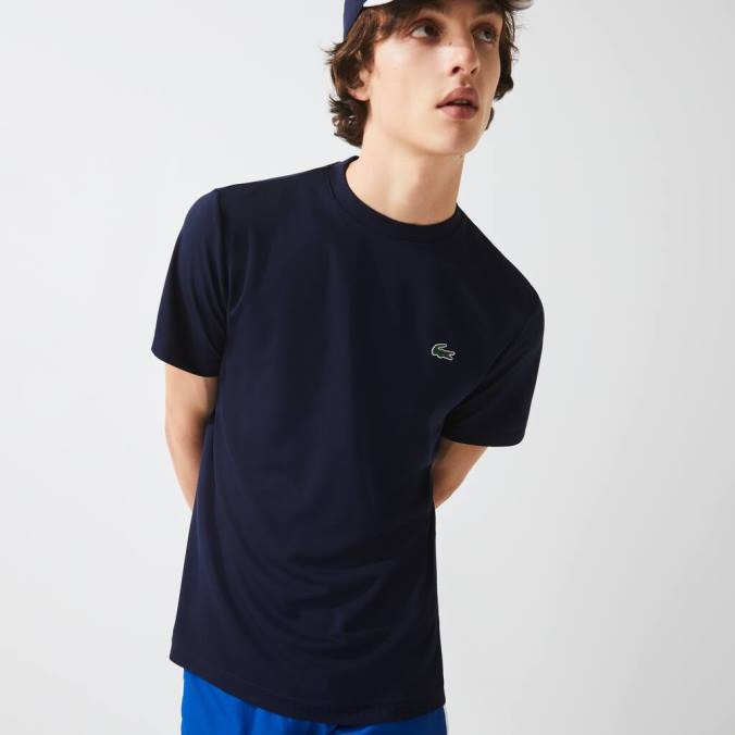 Lacoste homens camiseta esportiva respirável em piquê azul-marinho P2PX670 roupas