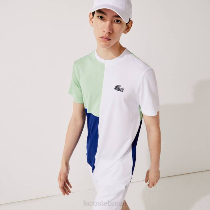 Lacoste homens camiseta esportiva tricolor respirável em piquê leve branco/verde/azul/azul marinho P2PX908 roupas