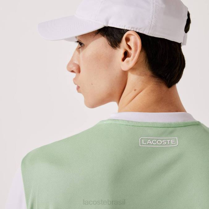 Lacoste homens camiseta esportiva tricolor respirável em piquê leve branco/verde/azul/azul marinho P2PX908 roupas