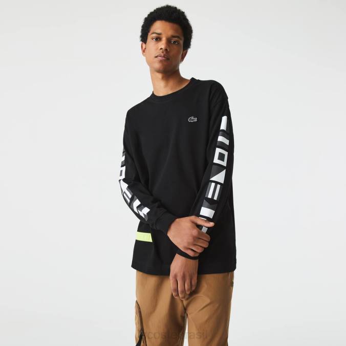 Lacoste homens camiseta estampada folgada preto P2PX797 roupas