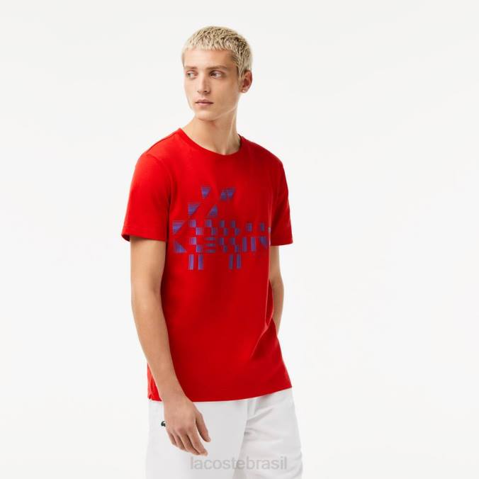 Lacoste homens camiseta estampada sport x novak djokovic vermelho P2PX604 roupas