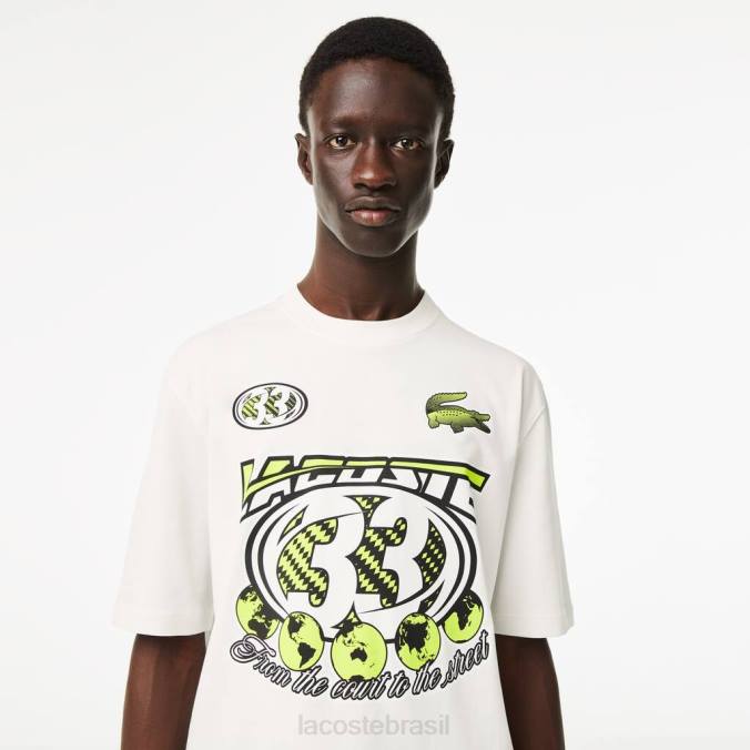 Lacoste homens camiseta folgada com estampa de jérsei de algodão branco P2PX144 roupas