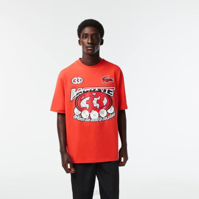 Lacoste homens camiseta folgada com estampa de jérsei de algodão laranja P2PX145 roupas