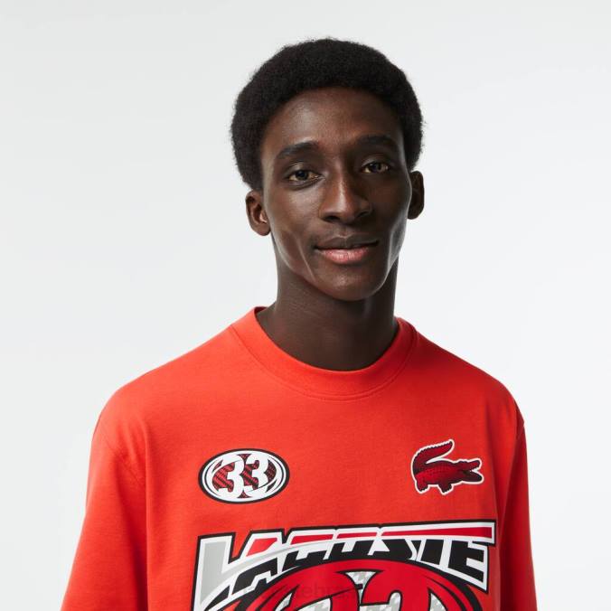 Lacoste homens camiseta folgada com estampa de jérsei de algodão laranja P2PX145 roupas