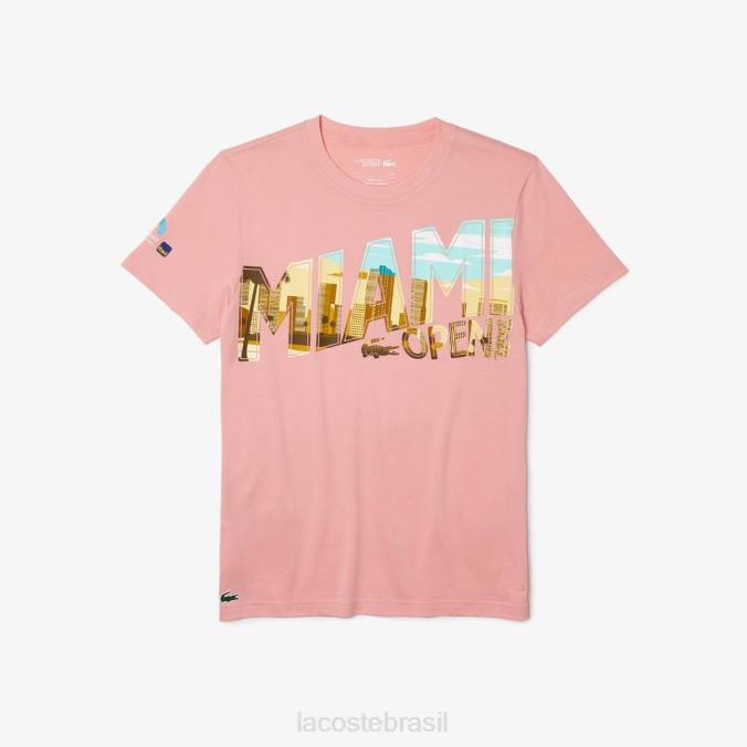 Lacoste homens camiseta gráfica miami aberta miami rosa P2PX890 roupas