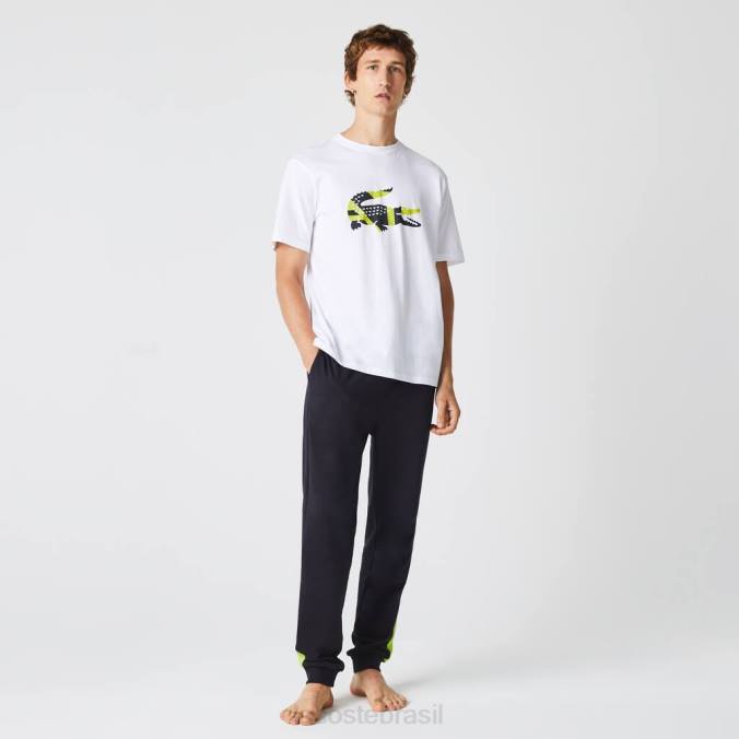Lacoste homens camiseta jersey de algodão com estampa gráfica branco P2PX1628 roupas