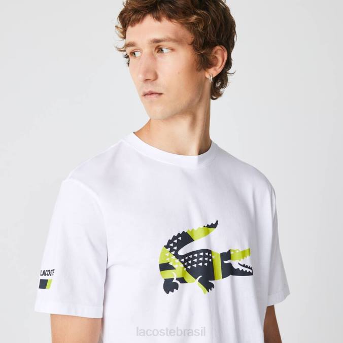 Lacoste homens camiseta jersey de algodão com estampa gráfica branco P2PX1628 roupas