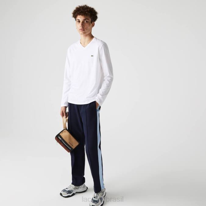 Lacoste homens camiseta leve em jersey de algodão pima com decote em V branco P2PX675 roupas