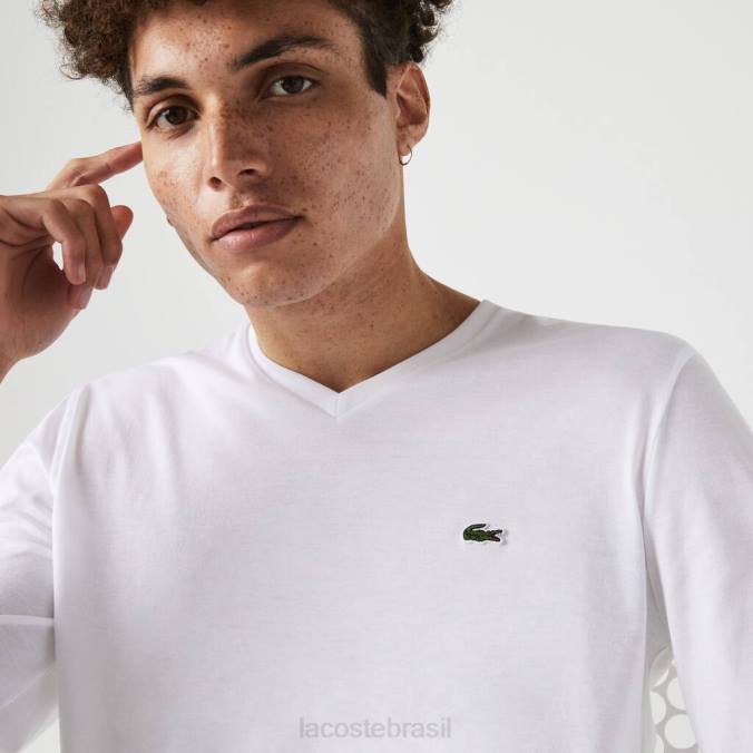Lacoste homens camiseta leve em jersey de algodão pima com decote em V branco P2PX675 roupas